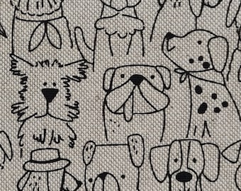 Fabric sold by the meter cotton easy care "Cartoon Dogs" natural dogs