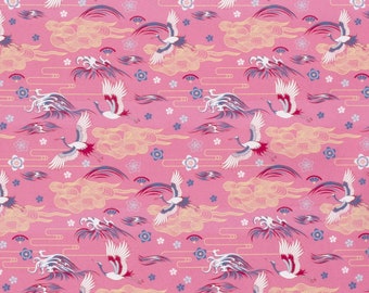 Fabric cotton poplin "crane" pink dress fabric decorative fabric