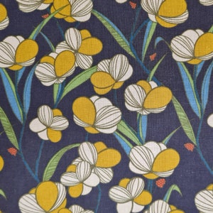 Fabric by the meter cotton fabric &quot;Hanami&quot; camellias anthracite yellow ecru green