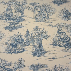 Fabric Toile de Jouy cotton blue natural reps new