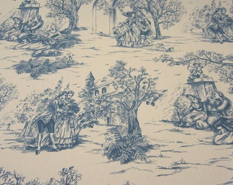Fabric Toile de Jouy cotton blue natural Rips New