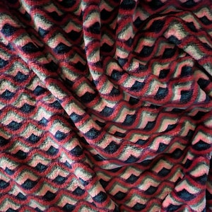 Fabric by the meter soft plush &quot;Retro Waves&quot; red pink beige grey wellness fleece
