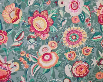 Fabric by the meter cotton "Encanto" green sage colorful flowers