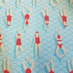 Fabric Cotton Swimmer Pool Art Deco Waves
