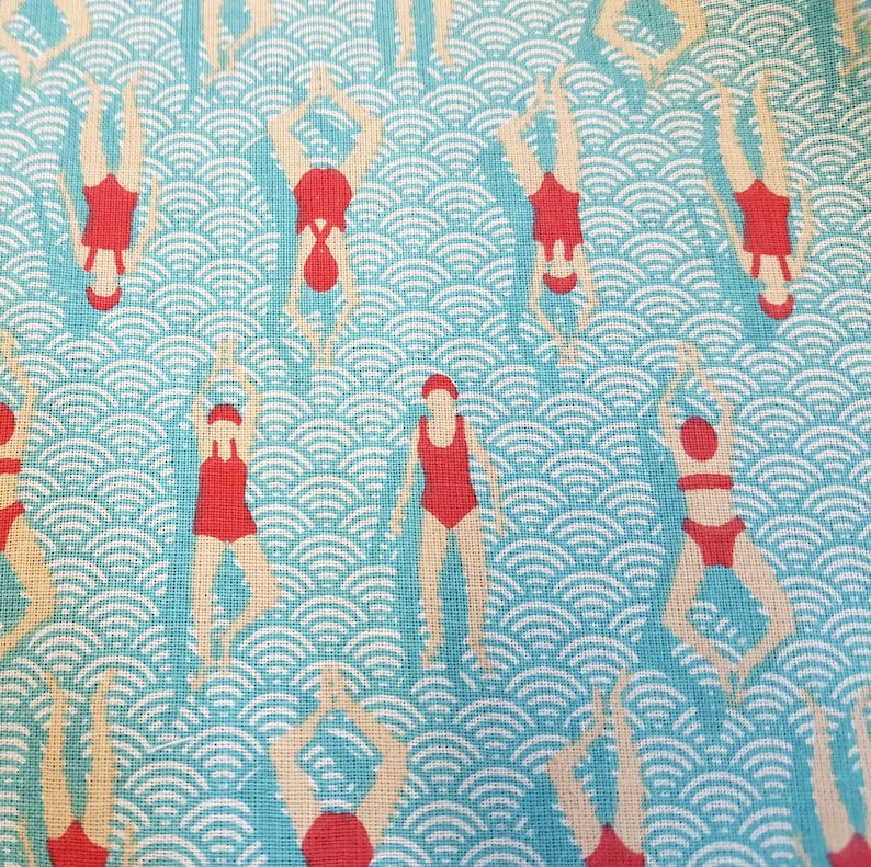 Fabric Cotton Float Pool Art Deco Waves image 1