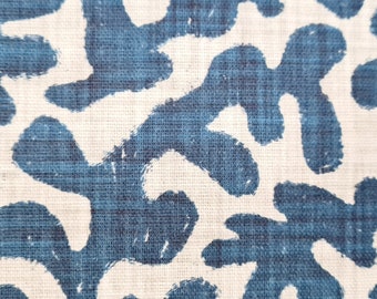 Stoff Baumwolle "Koralle Indigo"  blau Natur  Digitaldruck Leinenoptik