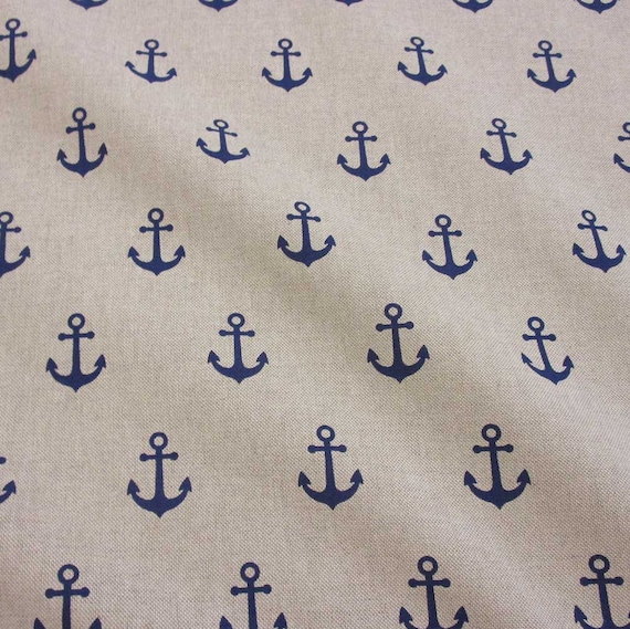 Stoff Baumwollstoff maritim Anker blau natur