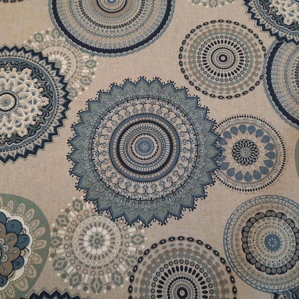 Soimoi Baumwoll-Popeline Stoff – Grau Mit Blauem Mandala-Druck, 107 Cm (42 Zoll) Breit