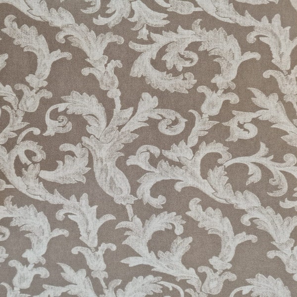 Fabric cotton "Palais" taupe white ornaments nostalgic digital print linen look