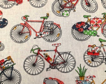 Fabric cotton bicycles "Velos" ecru colorful bicycle