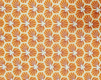 Stoff Baumwolle Meterware orange tomette Waben Blumen Blüten Sechseck Dekostoff