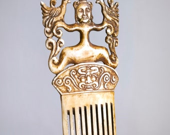Vintage tribal carved bone comb, Maluku islands