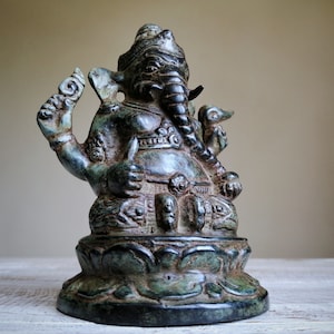 Ganesha statue, vintage brass small figurine