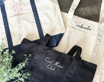 Personalized Canvas Tote, Ironic Boat Bag, Monogram Canvas Tote Bag, Custom Tote Bag, Preppy Embroidered Tote Bag, Funny 90s Style Tote Bag