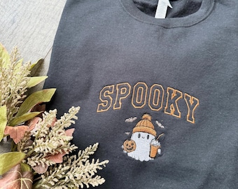 Spooky Sweatshirt, Embroidered Ghost Sweatshirt, Embroidered Fall Sweatshirt, Halloween Embroidered Sweatshirt, Spooky Season, spooky ghost