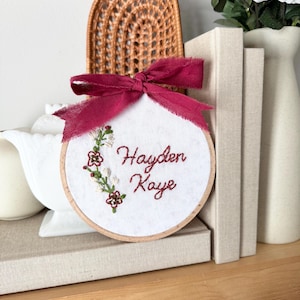 Hand Embroidered Name Hoop, Personalized Embroidery Hoop, Baby Name Announcement, Nursery Decor, Birth Announcement Sign, Baby Announcement