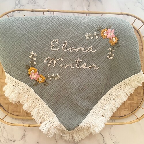 Personalized Baby Swaddle Blanket Hand Embroidered Monogram Etsy