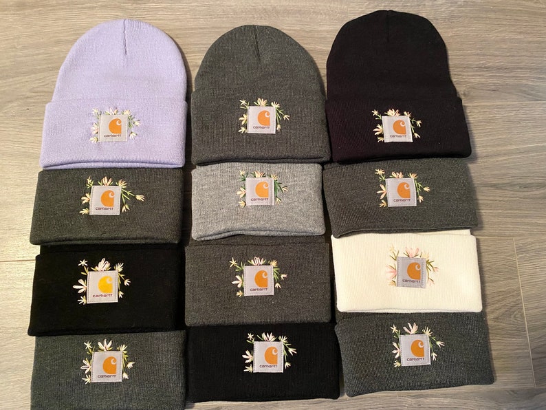 ADULT Floral Carhartt Beanie Hand Embroidered Custom Adult Etsy