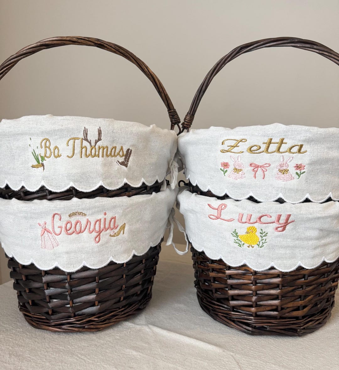 Personalized Embroidered Basket With Cream Colored Scalloped Liner, Egg ...