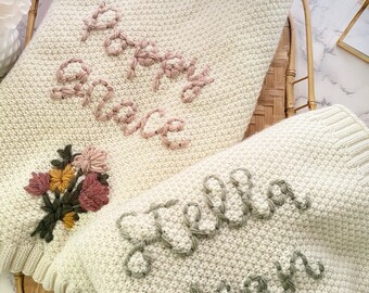Personalized Knit Baby Blanket| Hand Embroidered | Personalized | Personalized | Hand Embroidered Baby Blanket with Name