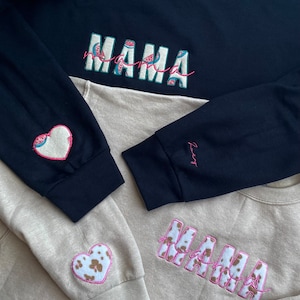 Mama Embroidered Keepsake Sweatshirt With Baby Outfit Applique| Personalized | Mothers Day Gift Birthday Gift| Grandma sweatshirt