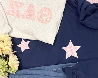 Custom Sorority Greek Letter Applique Embroidered Sweatshirt,  Personalized Sorority Apparel, Sorority Gift, Embroidered Sweatshirt, gifts