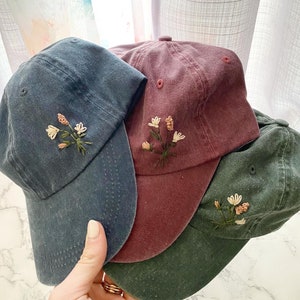 Custom Distress Floral Hand-Embroidered Baseball Cap|handembroidered hat|floral hat|birthday gift|gift for women|floral embroidery|christmas