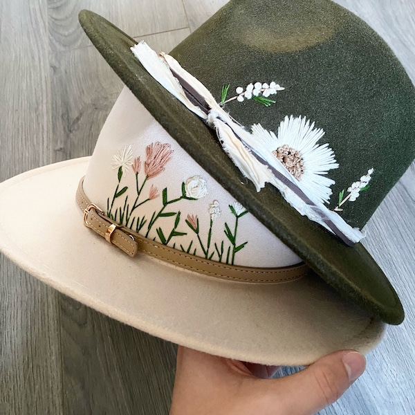 Custom Made to Order Hand Embroidered Wide Brim Felt Hat