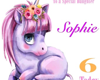 CHILDREN BIRTHDAY CARD HANDMADE PERSONALISED STANDING UNICORN HORSE GIRLS
