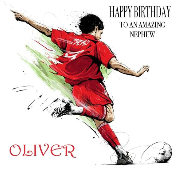 Personalised Boys Red Football Top Birthday Card Any Age Relative & Message 