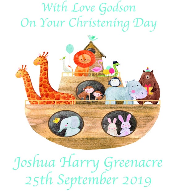 PERSONALISED BOY GIRL Noahs Ark CHRISTENING DAY CARD BAPTISM// NAMING DAY
