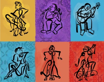 Colorful Notecard of Flamenco Dancers & Musicians