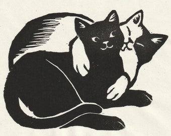 Love Cats - Original Woodcut Print