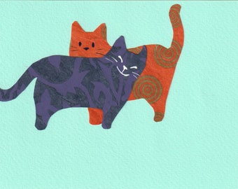 Love Cats Head Rub on handmade collage notecards