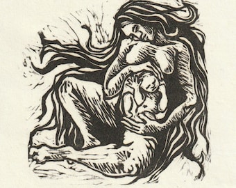 Mother and Child Linocut Print
