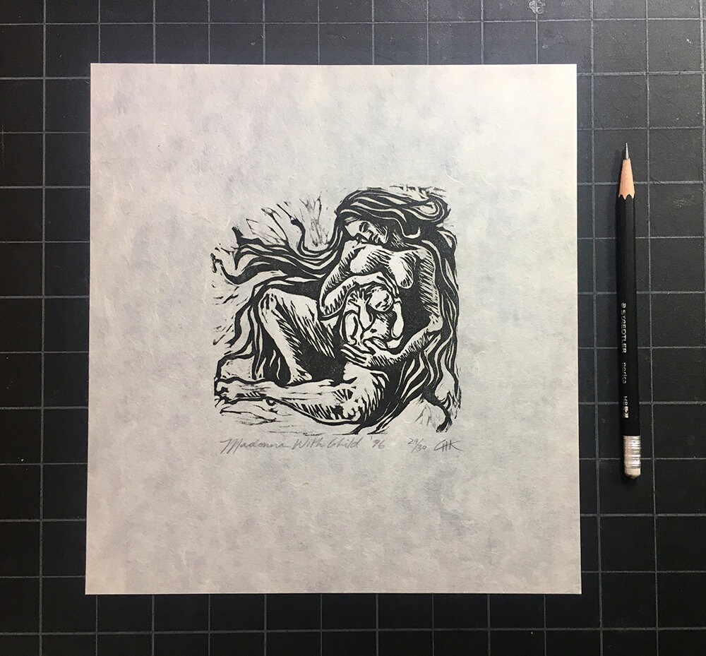 Mother and Child Linocut Print - Etsy