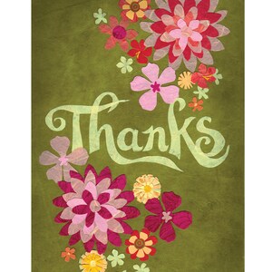 Pink Yellow Blooms on Green - Printed Thank You Notecard