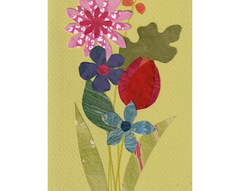 Colorful Flower Bouquet Handmade Collage Card