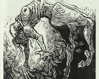 Woman Falling/Rising Linocut prints