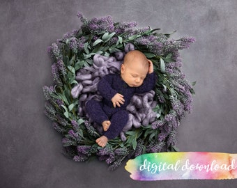 Newborn Photography Prop Background,  Digital Download, Lilac Wreath Digital Background, 300dpi JPG