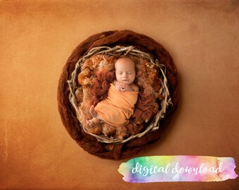 Newborn Photography Prop Background,  Digital Download, Wood and Orange Wool Digital Background, 300dpi JPG