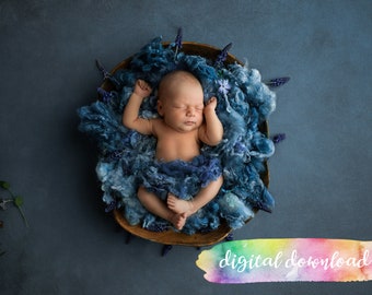 Newborn Photography Prop Background,  Digital Download, Organic Floral Blue Fluff Digital Background, 300dpi JPG