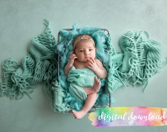 Newborn Photography Prop Background,  Digital Download, Aqua Mint Metal Basket Digital Background, 300dpi JPG