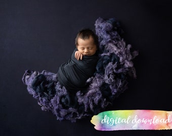 Newborn Photography Prop Background,  Digital Download, Purple and Blue Wool Halfmoon Digital Background, 300dpi JPG