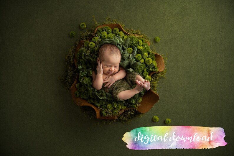 Newborn Photography Prop Background, Digital Download, Organic Floral Green Digital Background, 300dpi JPG image 1