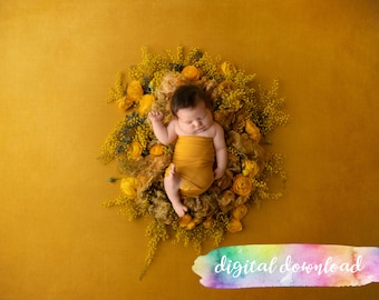 Newborn Photography Prop Background,  Digital Download, Yellow Floral Digital Background, 300dpi JPG