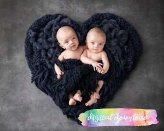 Newborn Photography Prop Background,  Digital Download, Blue Wool Heart, 300dpi JPG