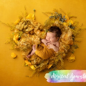 Newborn Photography Prop Background, Digital Download, Yellow Floral Heart Digital Background, 300dpi JPG image 1