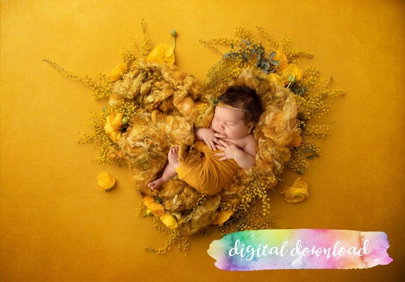 Newborn Photography Prop Background, Digital Download, Yellow Floral Heart Digital Background, 300dpi JPG image 1