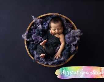 Newborn Photography Prop Background,  Digital Download, Purple and Blue Wool Wood Bowl Digital Background, 300dpi JPG